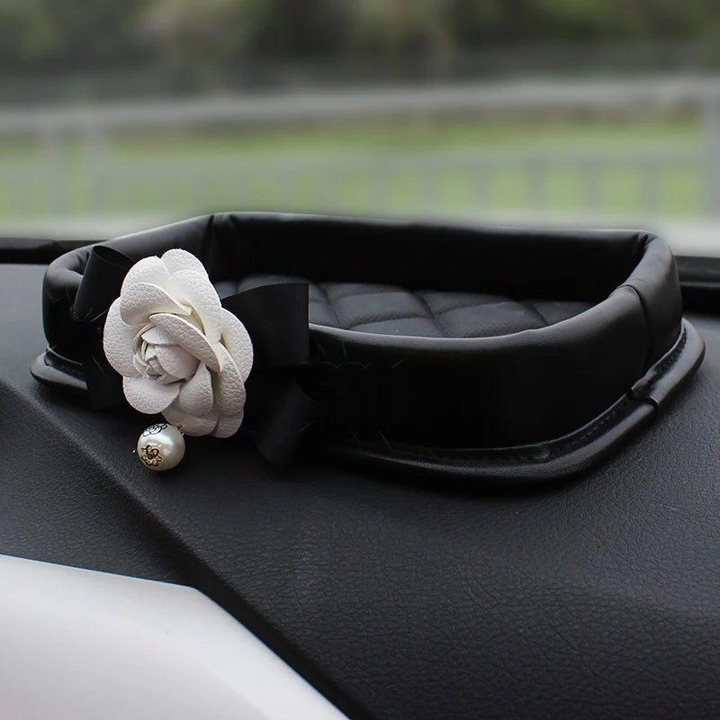 Camellia Flower Car Interior Accessories Crystal Leather Steering Wheel Cover