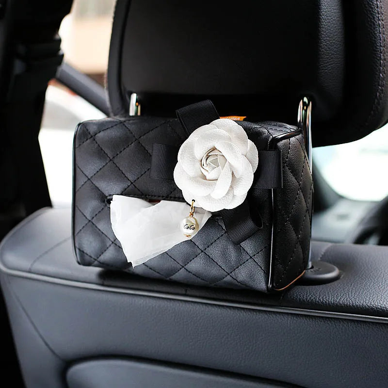 Camellia Flower Car Interior Accessories Crystal Leather Steering Wheel Cover