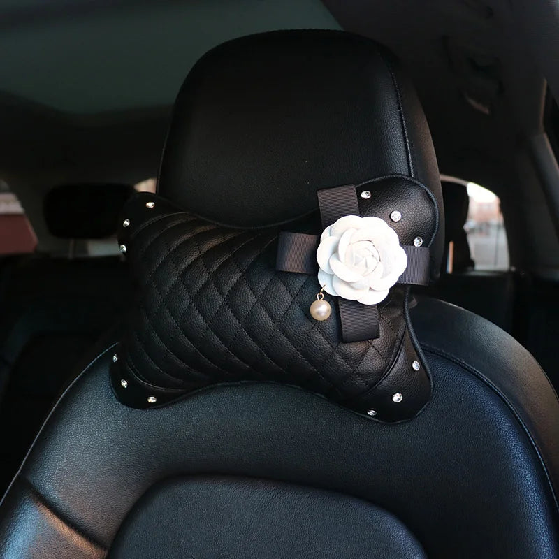 Camellia Flower Car Interior Accessories Crystal Leather Steering Wheel Cover