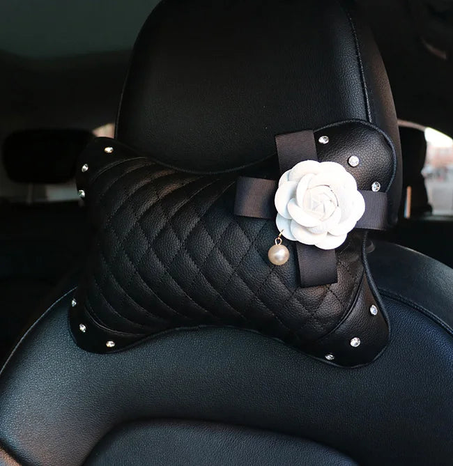Camellia Flower Car Interior Accessories Crystal Leather Steering Wheel Cover
