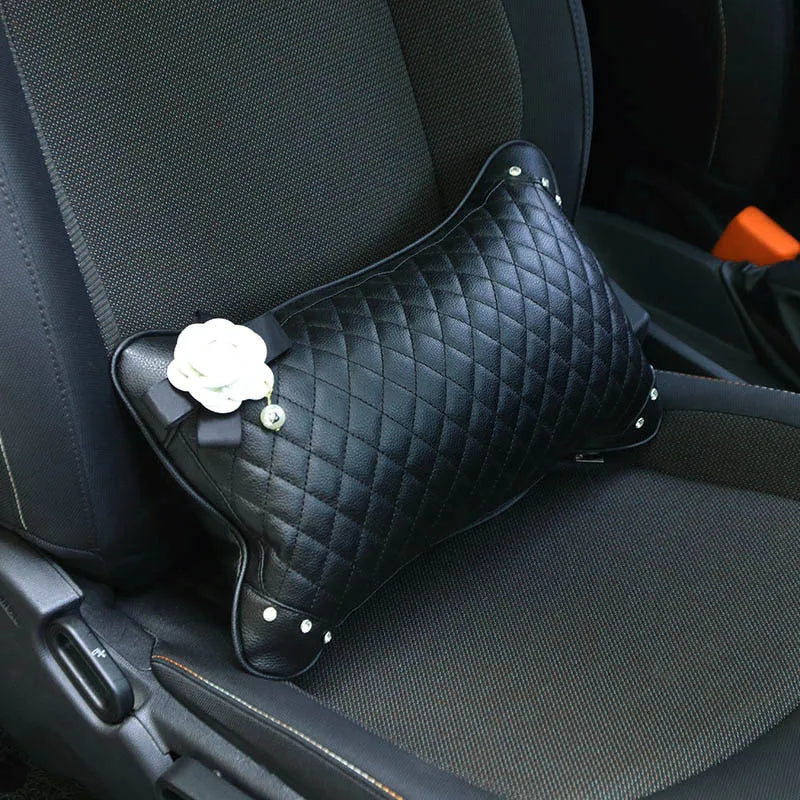 Camellia Flower Car Interior Accessories Crystal Leather Steering Wheel Cover