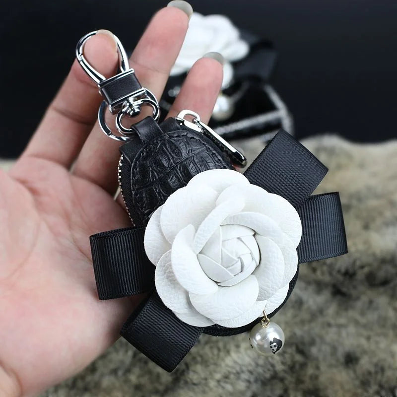 Camellia Flower Car Interior Accessories Crystal Leather Steering Wheel Cover