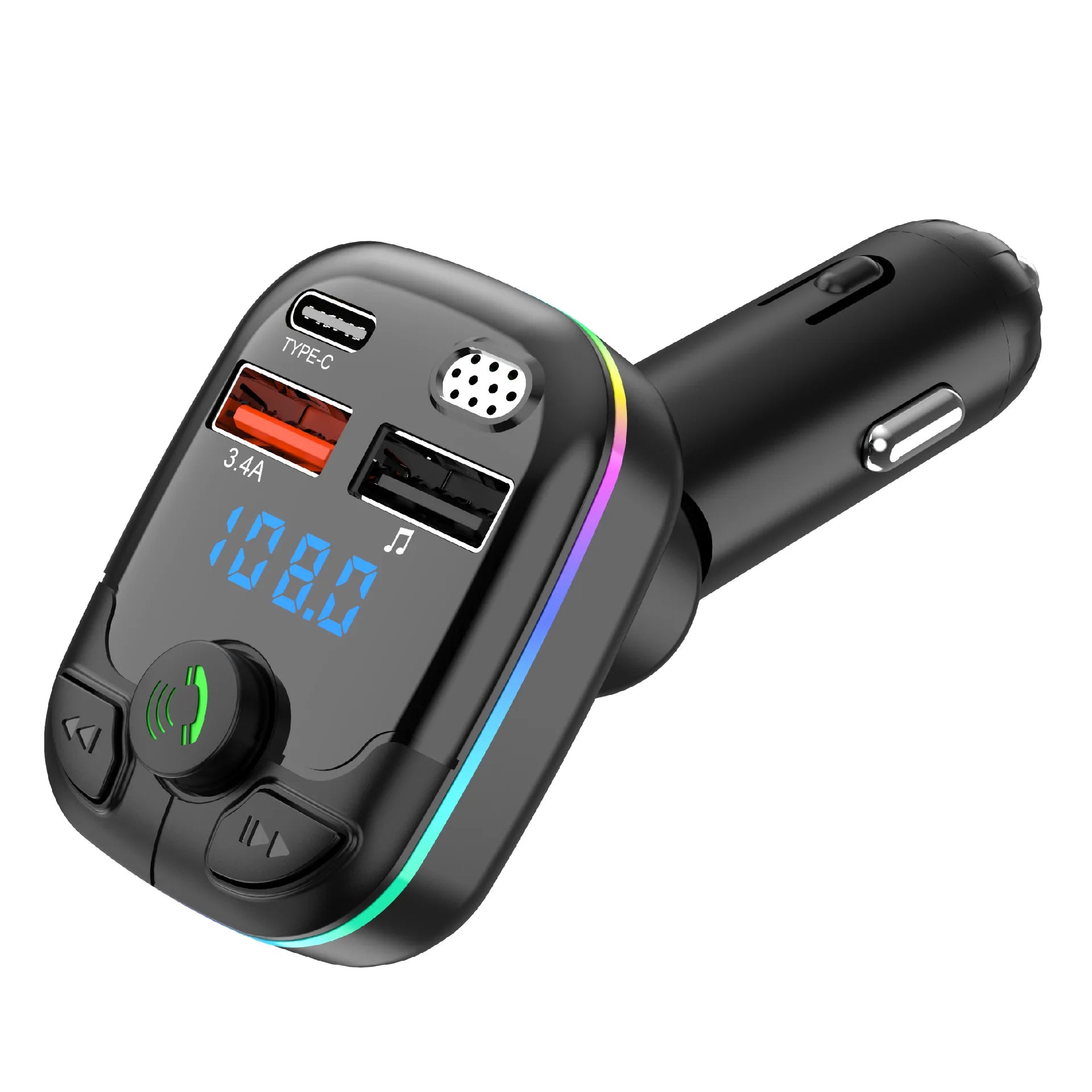 Bluetooth 5.0 Car FM Transmitter PD Type-C Dual USB