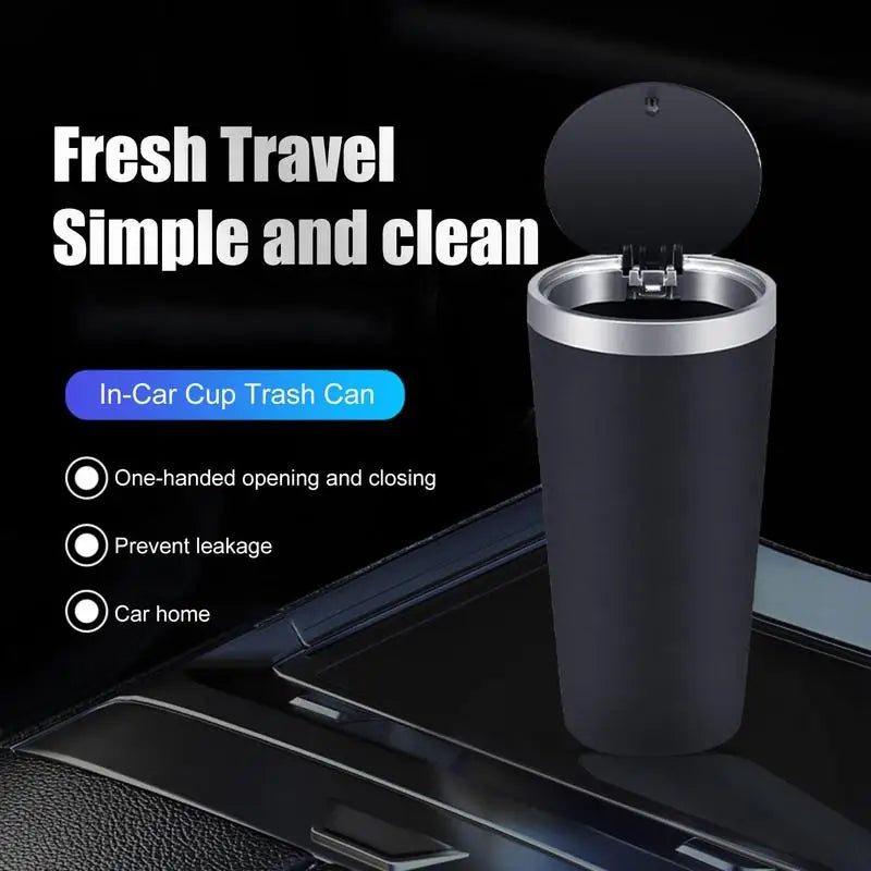 Compact Leakproof Mini Car Trash Can with Easy-Press