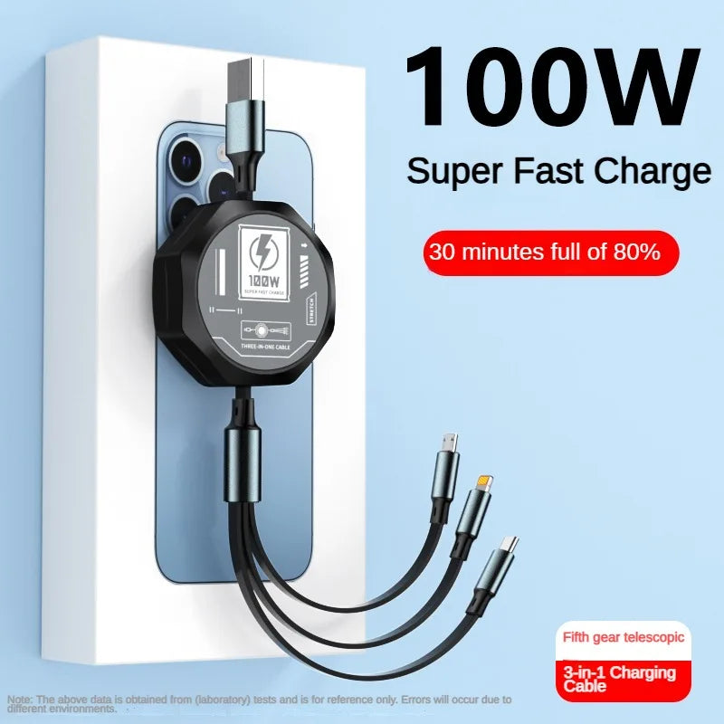 100W 3-in-1 Fast Charging Cable
